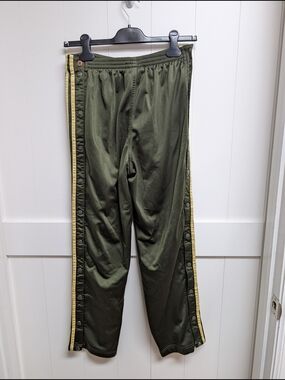 Adidas Olive Green Track Pants with Yellow Side Stripes